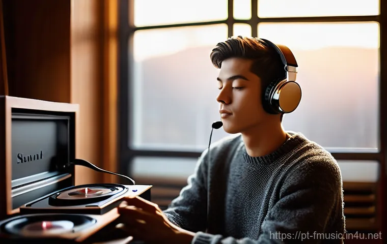 폴 사이먼의 Graceland 앨범 리마스터 과정 - **An immersive listening experience of remastered music.**
    A person, gender-neutral, in their la...