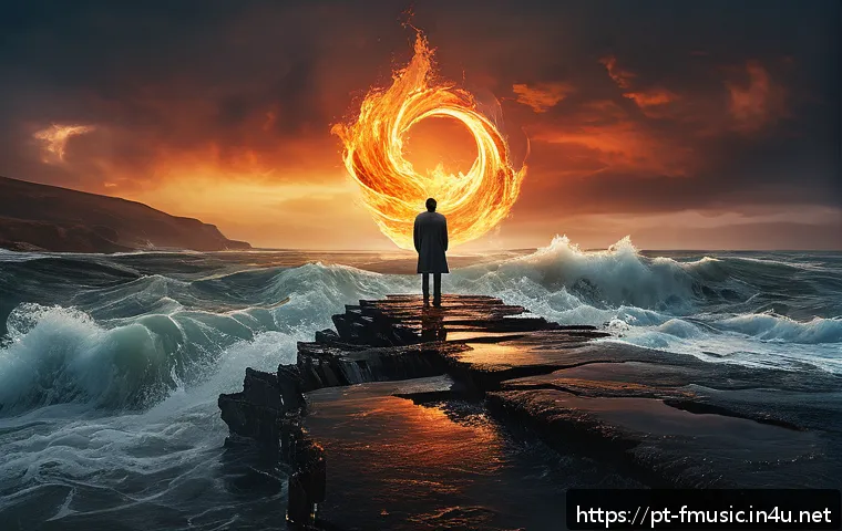 U2의 With or Without You 리릭 분석 - A surreal emotional landscape illustrating the duality of love and internal conflict: a solitary fig...